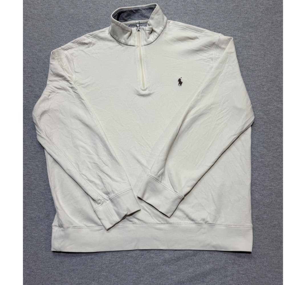 Polo Ralph Lauren Mens Large Oatmeal 1/4 Zip Pullover Mock Neck Sweatshirt Soft